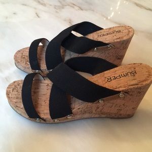 Vintage Bumper Black Strap Cork Wedges Sz 9 New